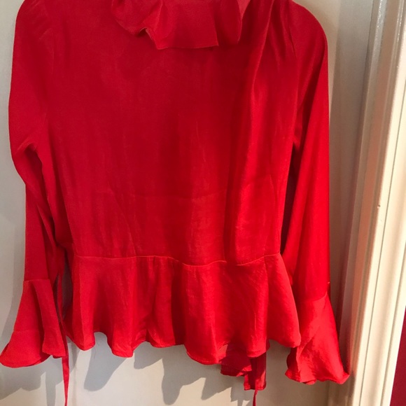 Popsugar coral wrap blouse with ruffles - Picture 3 of 3